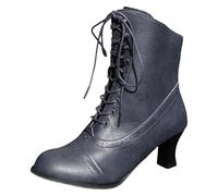 Generisch Ankle Boots Low Heel Women's Vintage Victorian Boots Gothic Punk Transition Boots Pointed PU Leather Boots Lacing Zip Ankle Party Costume Boots, dark green, 8.5 UK