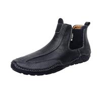 generisch Ankle Boots Men's Waterproof - Men's High-Top Leather Boots Faux Leather Ankle Boots Non-Slip Hiking Boots Without Laces Trekking Shoes Soft Leather Boots Outdoor Shoes, black, 7 UK