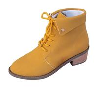 Generisch Ankle Boots Mid Heel Lace Up Autumn Arrival Fashion Versatile Warm Slip On Womens Leather Look Sturdy Sole, yellow, 9 UK