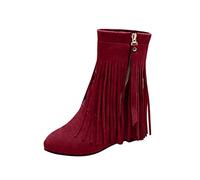 Generisch Ankle Boots with Fringes Women's Flat Comfortable Shoes Ankle Boots Suede Winter Shoes Winter Warm Women's Shoes Boots Cowboy Boots Half Boots Elegant Slip-On Boots, red, 7 UK