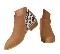 Generisch Ankle Boots Women's Ankle Boots Autumn Winter Boots Retro Lace Short Women's Ankle Boots Leopard Print Patchwork Boots Western Boots Women's Chelsea Shoes Half Boots