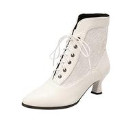 Generisch Ankle Boots Women's Ankle Boots Winter Fashion Elegant Lace Hollow Pointed Toe Comfortable Front Lacing, White, 8.5 UK