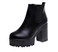 Generisch Ankle Boots Women's Boots with Zip Heel Chelsea Winter Boots Comfortable Boots Platform Block Heel Ankle Boots Elegant Leather Warm Winter Boots Waterproof Outdoor Shoes, black, 7 UK