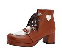 Generisch Ankle Boots Women's Chunky Block Heel Low Kitten Heel Square Toe Cap Ankle Boots Lace Up Zip Boots, brown, 7 UK