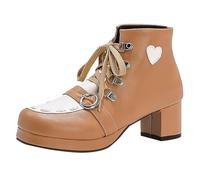 Generisch Ankle Boots Women's Chunky Block Heel Low Kitten Heel Square Toe Cap Ankle Boots Lace Up Zip Boots, yellow, 4 UK