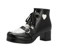 Generisch Ankle Boots Women's Chunky Block Heel Low Kitten Heel Square Toe Cap Ankle Boots Lace Up Zip Boots, black, 7 UK