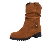 Generisch Ankle Boots Women's Elegant Boots Half Height Women's Boots with Block Heel Boots Plain Basic Comfortable Winter Western Boots Ankle Boots Slip On Boots, brown, 2 UK