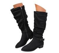 Generisch Ankle Boots Women's Elegant Half Boots with Buckle Block Heel Short Boots Suede Slip-On Shoes Winter Comfortable Soft Winter Boots Half Height Western Boots Women's Boots, black, 4.5 UK