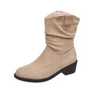 Generisch Ankle Boots Women's Elegant Suede Half Boots Pointed Slip-On Shoes Boots Women's Boots Short Boots Winter Boots Half Height Comfortable Heel Ankle Boots Half Height Western Boots, khaki, 4