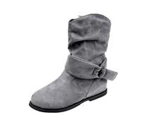 Generisch Ankle Boots Women's Flat Elegant Short Shaft Boots - Side Zip Autumn Winter Cowboy Boots Half Boots Non-Slip Comfortable Women's Boots Western Boots Short Boots, gray, 7 UK