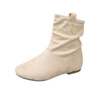 Generisch Ankle Boots Women's Flat Short Shaft Boots Cowboy Suede Cowboy Boots Spring Wide Shaft Western Boots Leisure Classic Women's Boots Casual Shoes Lace-Up Boots, beige, 5.5 UK