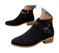 Generisch Ankle Boots Women's Half Boots British Style Slip On Boots Plain Lace Toe Side Zip Low Block Heel Elegant Comfortable Winter Boots, black, 8.5 UK