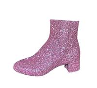 Generisch Ankle Boots Women's Heel Elegant Winter Boots Short Snow Boots Chunky Heels Ankle Boots Stylish Casual Thermal Boots Sparkling Transition Boots with Side Mid Snow Depth, pink, 5 UK