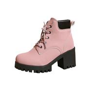 Generisch Ankle Boots Women's High Heels Mid Heel Short Shaft Boots Shoes Bows Ankle Boots Modern Retro Short Boots Comfortable Work Boots Outdoor Party Winter Boots, pink, 7 UK