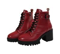 Generisch Ankle Boots Women's Lace-Up Boots Combat Boots Waterproof Ankle Boots with Zip Riding Boots Low Heel Shoes Winter Boots Casual Comfortable Shoes, red, 6 UK