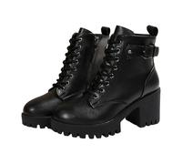 Generisch Ankle Boots Women's Lace-Up Boots Combat Boots Waterproof Ankle Boots with Zip Riding Boots Low Heel Shoes Winter Boots Casual Comfortable Shoes, black, 3.5 UK