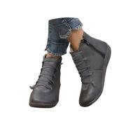 Generisch Ankle Boots Women's Non-Slip Flat Comfortable with Zip, gray, 6 UK