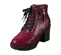 Generisch Ankle Boots Women's Plain Casual Boots Ankle Boots Transition Boots Classic Women's Boots with Heel Women Leisure Shoes Comfortable Women's Shoes Suede Cowboy Boots, Wine Red, 7 UK