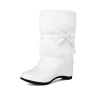 Generisch Ankle Boots Women's Plush Snow Boots Winter Inner Height Increase Short Boots with Wedge Heel Ankle Boots PU Leather Booties Elegant Christmas Party Ankle Shoes Christmas Shoes, White, 5 UK