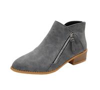 Generisch Ankle Boots Women's Pointed Chelsea Boots Elegant Ankle Boots Retro Suede Boots Casual Comfortable Short Boots with Side Zip Slippers Boots for Winter Autumn Outdoor, gray, 5 UK