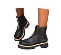 Generisch Ankle Boots Women's Riding Boots Chelsea Boots Block Heel Tread Sole Combat Boots Flat Non-Slip Riding Boots Medieval Shoes Women's Boots Slip On Boots, black, 5 UK