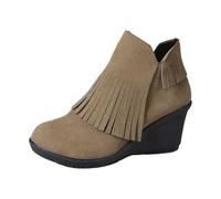 Generisch Ankle Boots Women's Shoes Fashionable Ankle Boots with Fringe Block Heel for Women Side Zip Comfortable All-Round Ankle Boots for Everyday Leisure Ideal Early Autumn, khaki, 5 UK