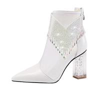 Generisch Ankle Boots Women's Shoes Product Category Women's Ankle Boots - Lace Rhinestone Tassel High Heel Ankle Boots for Stylish Appearances Without Compromise, White, 6 UK