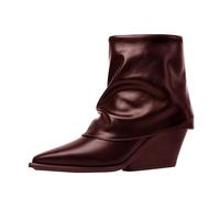 Generisch Ankle Boots Women's Short Leather Boots with Block Heel Platform Half Boots with Side Zip Non-Slip Ankle Boots Western Leather Boots Everyday Work Boots Elegant Women's Boots, Wine Red, 5 UK