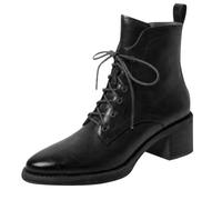Generisch Ankle Boots Women's Side Zip Black Chunky Heel Ankle Boots Women Thick Heel British Style Zip Fashionable Mother Slim Fashion Plus Velvet Boots, black, 4 UK