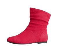 Generisch Ankle Boots Women's Suede Cowboy Boots Half Boots Slip On Boots Short Boots Transition Boots Block Heel Ankle Half Boots Faux Leather Riding Boots, brick red, 5.5 UK