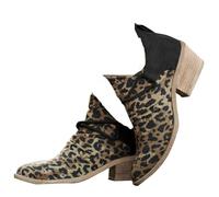 Generisch Ankle Boots Women's Winter Lined Leopard Print Ankle Boots Comfortable Short Boots Leather Boots Mid Short Heel Ankle Boots Chelsea Step Boot Waterproof Work Snow, black, 40 EU