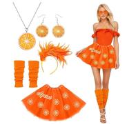 Generisch Aperol Costume Women's Tulle Skirt Orange Women's Carnival Costume Includes Orange Earrings Necklace Orange Feather Headband Gauntlets Carnival Costume Women (Orange)