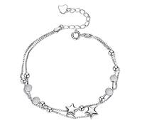 Generisch Armband Für Lederperlen Niedliches Perlen-Herz-Armband verstellbares Armband für Frauen, Teenager, Mädchen Mehrschichtige Mondkette Der Jugendlich Mädchen Schicke Hängende Kristallhalskette