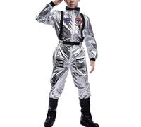 Generisch Astronaut Costume Adult Men's Astronaut Space Spaceman Halloween Cosplay Space Jumpsuit Silver Fancy Dress Costume Overall Space Suit Spaceman Overalls Outfit