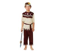 Generisch Authentic Indian Chief Costume with Feather Headpiece for Children at Festival Events (Beige, 9-11 Years)