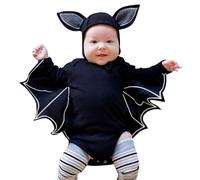 Generisch Baby Bat Costume My 1st Halloween Outfit Newborn Baby Boy Girl Costume Black Bat Long Sleeve Romper Bodysuit with Hats Jumpsuit Baby 90 (Black, 12-18 Months)