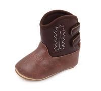 Generisch Baby Boots for Newborns to 12 Months Western Cowboy Design with Elaborate Embroidery High-Quality PU Look for Stylish Toddler Fashion, brown, 12-15 Months