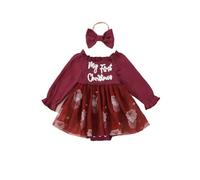 Generisch Baby Girl Santa Wearing Long Sleeves in Red Bodysuit Boys Christmas Costume Dear Santa