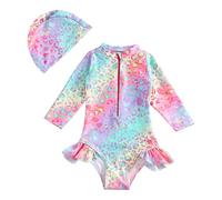 Generisch Baby Girls Long Sleeve Rashguard Swimsuit Leopard Print Ruffle Trim UPF 50+ 1 Piece Beachwear, Multicoloured, 6-12 Months