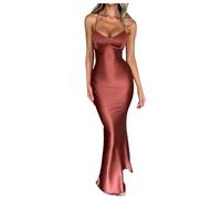 Generisch Backless Spaghetti Strap Dress Satin Sexy Sleeveless Midi Dress with Lacing Waist and Slimming Effect for Women Maxi Dresses Summer African Dresses, brown, M