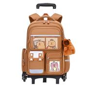 Generisch Backpack with Wheels - Wheeled Backpack with Capybara Pattern - Extendable Handle Height Adjustable Suitcase Bag for Girls Children School College Travel Overnight Work, Two rounds, see