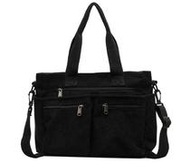 Generisch Bags Tarot Plain Corduroy Shopping Bag Shoulder Bag with Large Capacity and Zip Pockets Cord Shopping Bag and Bag Bags Shoulder Bags, black, One Size