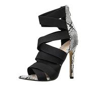 Generisch Bandage Patchwork Mixed Colours High Heels Sandals Casual Shoes, black, 8 UK