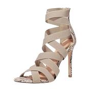 Generisch Bandage Patchwork Mixed Colours High Heels Sandals Casual Shoes, White, 9 UK