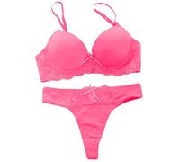 Generisch Basse Padded Lace Bra Push Women's Knicker Underwear Set, pink, 75B