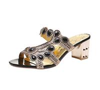 Generisch Bathing Slippers Women's Lament Casual for Women Gentlemen Thick Slippers Bohemian Glass Sandals Shoes for Women, black, 4 UK