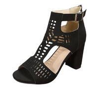 Generisch Bathing Slippers Women's Spring Large Size Foreign Trade Women's Shoes Roman Wind Hollow Fashion Back Zip Thick Heels Sandals Women, black, 6 UK