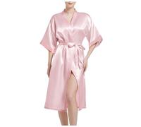 Generisch Bathrobe Women's Lightweight Satin Silk Bath Poncho Adult Long Sauna Sauna Kilt Bathrobe Beach Loose Sexy Pyjamas Sleepwear Large Sizes Kimono House Coat, O Rosa, L