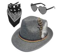 Generisch Bavarian Hat, Alpine Hat, 1 Set Fedora Oktoberfest Hat with Headscarf, Glasses, Oktoberfest Costume Accessories for Adults, German Alpine Bavarian Hat for Adults