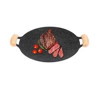 Generisch BBQ Grill Pan, Non-Stick Cast Iron Baking Mould with Double Wooden Handle, Grill Plate Compatible for Induction, Gas Stove, Electric Hob, Indoor or Outdoor Barbecue